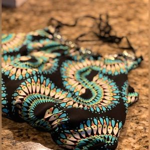 Gorgeous Turquoise Halter Top with bead detail and cinch tie waist. Size Small.